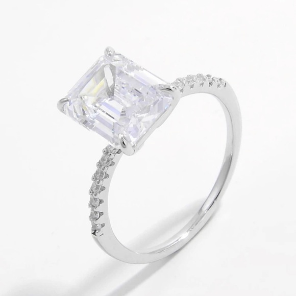 Rectangle Cut Cubic Zirconia 925 Sterling Silver Band - Picture 3 of 4